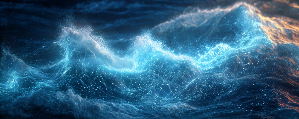 Poster - Abstract Blue Waves Digital Art Network