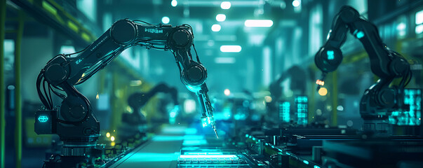 Poster - Automated robotic arms working on an assembly line