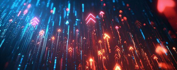 Poster - Abstract Digital Arrows Ascending In Neon Light