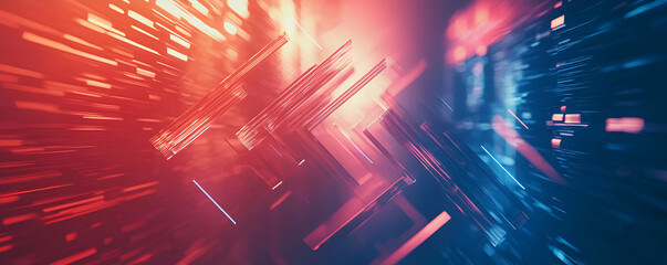 Poster - Abstract Red Blue Geometric Light Speed Lines Design