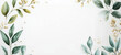 © Zauresh - Botanical frame on a white background with soft watercolor leaves and delicate floral details, space for text
