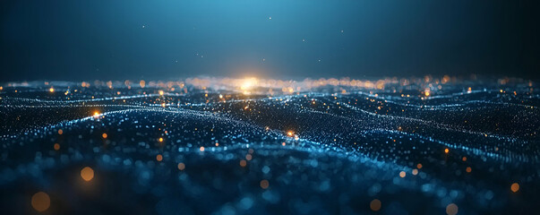 Poster - Abstract Blue Wave With Glowing Particles Background