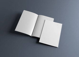 Wall Mural - isolated magazine cover and open magazine mockup on grey background with soft shadows. 3d rendering