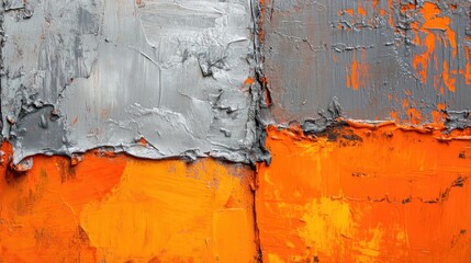 Poster - Vibrant oranges and grays create a textured abstract background, perfect for adding depth and interest. This abstract background combines vibrant oranges and grays in a unique visual style.