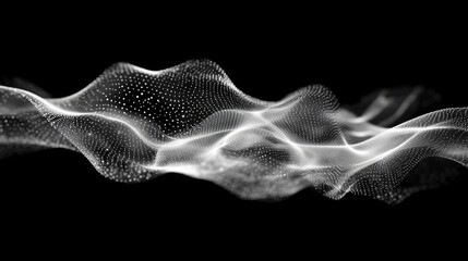 Aufkleber - Futuristic abstract waves of particles with a smooth, flowing design, set against a dark background, showcasing intricate patterns of light.