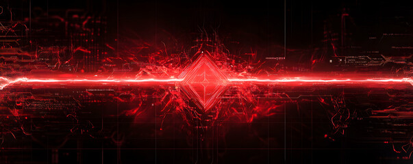 Poster - abstract red digital energy flowing through diamond core