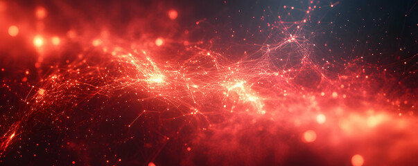 Poster - Red Abstract Network Glowing Lights Background