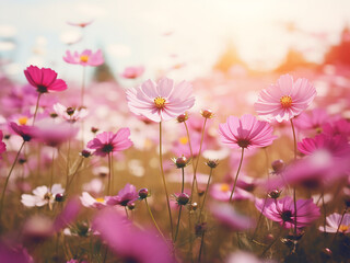 Wall Mural - Lovely cosmos flowers in the garden with a vintage tone for a classic look