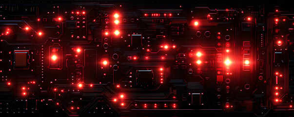 Poster - Illuminated Circuit Board Red Technology Design