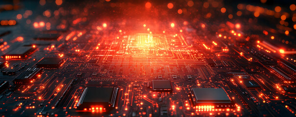 Poster - Illuminated Circuit Board Glowing With Red Light