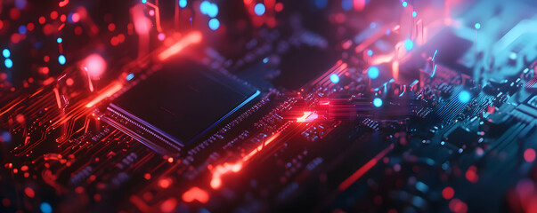 Poster - illuminated circuit board with central processing unit