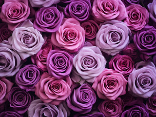 Wall Mural - A bouquet of pink and purple roses mixed in a pattern with a fresh spring summer backdrop