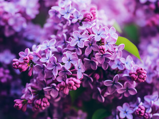 Wall Mural - Closeup of beautiful lilac tree blooming in spring with soft purple petals