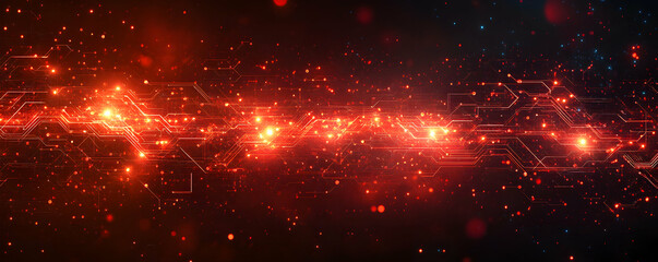 Poster - abstract red circuit board glowing energy lines