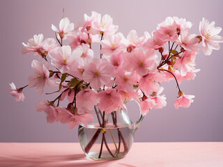 Wall Mural - Closeup view of beautiful pink flowers blooming in a vase