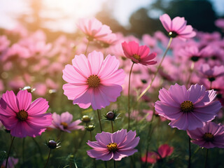 Wall Mural - Cosmos flowers in full bloom in the garden