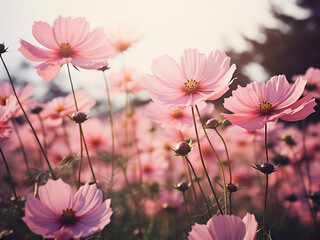 Wall Mural - Cosmos flowers blooming with a vintage filter in the garden