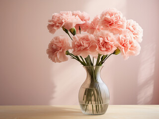 Wall Mural - Delicate bouquet of carnations in a vase with a vintage romantic feel