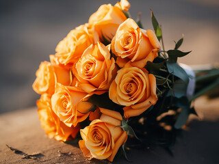 Wall Mural - A vintage-styled fresh orange rose bouquet perfect for gifting