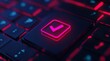 © Metanee - A close-up of a keyboard key illuminated in red and purple, featuring a checkmark symbol, suggesting confirmation or completion.