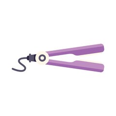Poster - Purple hair straightener for women lying on a white background, hairdressing tool for beauty and fashion