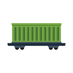 Poster - green cargo train car standing on railroad track representing freight transportation and logistics