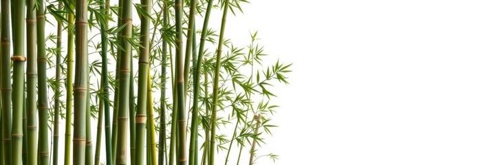 Bamboo plants in the center of the image against a white backdrop, perfect for Zen concepts and nature themes, bamboo, bamboo forest