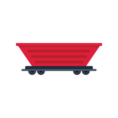 Poster - mining cart with metal body standing on rails used for transporting ore or waste rock, flat vector i