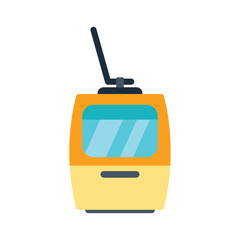 Poster - minimalist illustration of a yellow cable car moving upwards, isolated on a white background