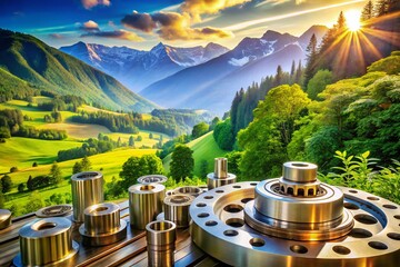 Poster - Precision Turned Metal Components Created on CNC Machines for Engineering Applications in a Stunning Landscape Setting with Nature's Backdrop