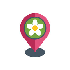 Poster - location pin pointing a flower on a map, over a white background