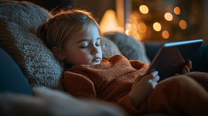 Aufkleber - A determined mother using a tablet to plan her work schedule with her toddler napping Stock Photo with side copy space
