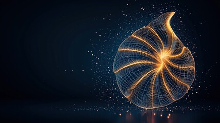 Poster - A stunning abstract representation of a shell, using bright orange lines against a dark background, creating a captivating visual effect.
