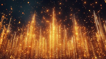 Poster - A stunning digital visualization of golden light particles, creating an energetic and vibrant atmosphere, perfect for backgrounds and creative projects.