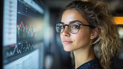Poster - A female leader brainstorming with a diverse team while displaying collaborative data on a digital board Stock Photo with side copy space