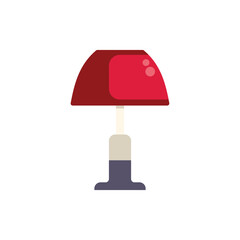 Poster - red bedside lamp standing on white background, modern furniture for home interior design