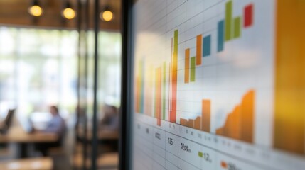 Poster - Business analytics chart displayed on a glass wall during a meeting.