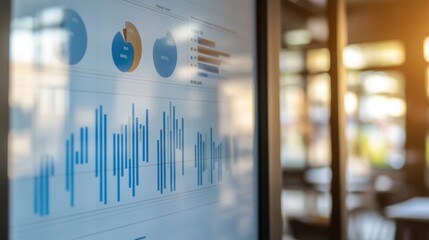 Poster - Business analytics chart displayed on a glass wall during a meeting.