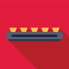 Poster - Five identical items moving along a factory conveyor belt, symbolizing mass production and industrial processes