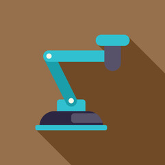 Poster - Modern robotic arm manipulating objects in a factory setting, featuring a distinctive long shadow effect