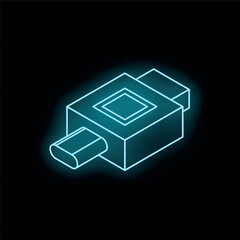 Poster - Neon icon of usb flash drive glowing on black background, concept of data storage