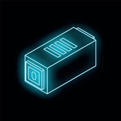 Poster - Neon blue glowing usb flash drive icon on a black background representing the concept of data storage