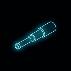 Poster - Blue neon sign of a spyglass glowing on a black background