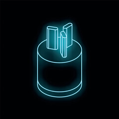Poster - Glowing neon line type a electrical plug icon isolated on black background. Vector illustration