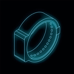 Poster - Neon smart watch glowing on black background, isometric view