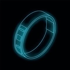 Poster - Neon blue outline of a futuristic bracelet glowing on a dark background