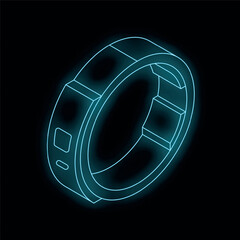 Poster - Futuristic smartwatch glowing in the dark with copy space, isometric view