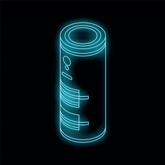 Poster - Neon glowing outline of a smart speaker voice assistant on a black background