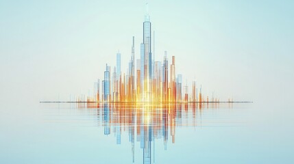 Poster - Futuristic urban skyline depicted as a sound wave, merging architecture with sound concepts, symbolizing innovation and modernity in city design.