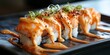 © Nijat - Sushi featuring shrimp drizzled with a flavorful dynamite sauce, showcasing the delightful combination of shrimp and dynamite sauce in an artistic presentation of sushi.